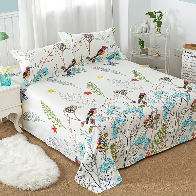 Cotton Birds Floral Bedsheet