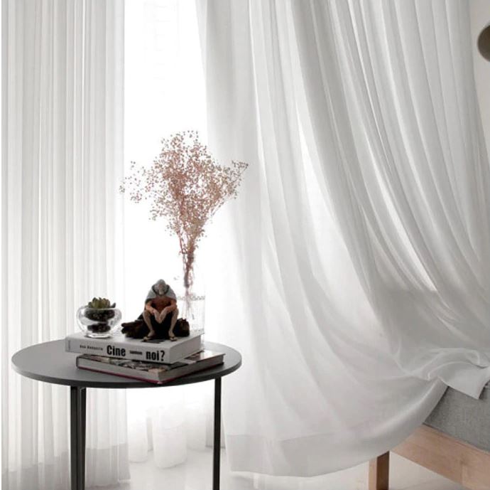 White Tulle Living Room Curtains