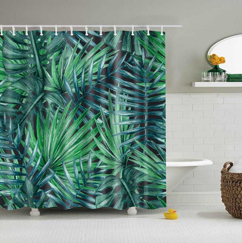 Green Tropical Plants Shower Curtains