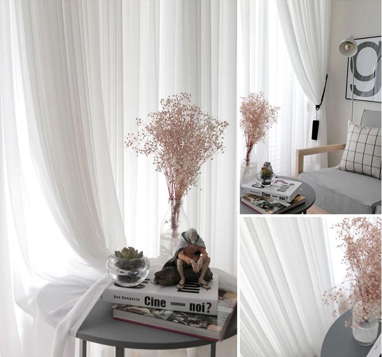 White Tulle Living Room Curtains
